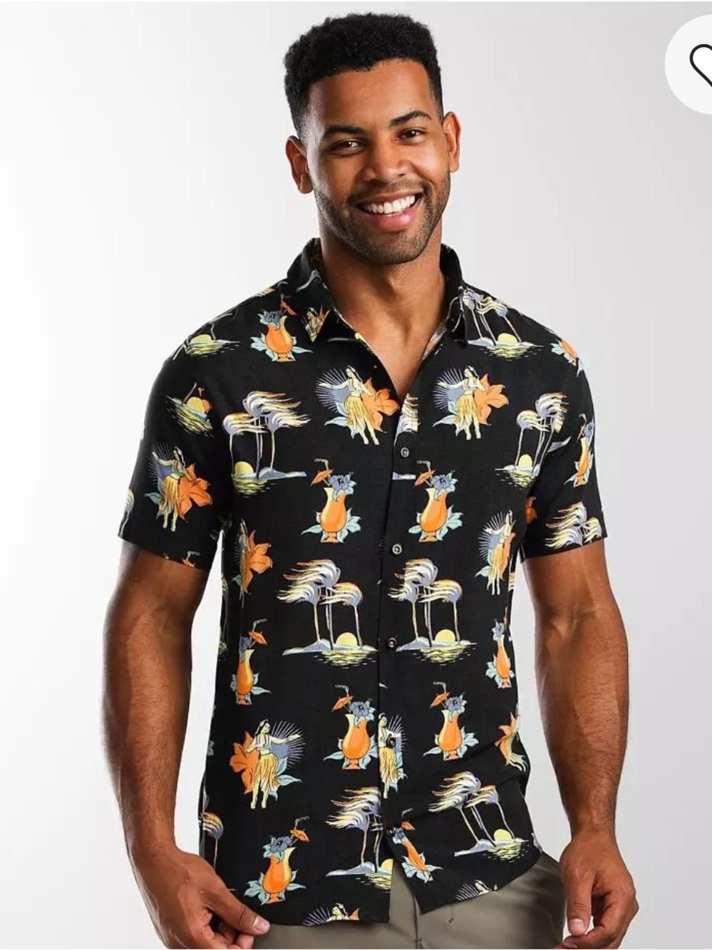 Depart West Black Tropical Hula girl Print Short-Sleeve Button-Down Shirt